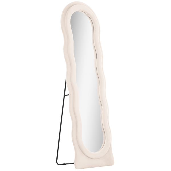 HOMCOM Espelho de Pé 50x160 cm Espelho de Corpo Inteiro ou de Parede com Desenho Assimétrico e Estrutura de Veludo Creme