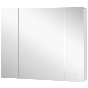 kleankin Armário Casa de Banho com Espelho e Luzes LED Armário com Espelho Casa de Banho com Prateleiras Ajustáveis e USB 90x15x75 cm Branco