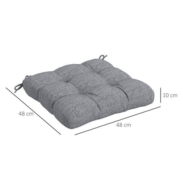 Outsunny Conjunto de 4 Almofadas para Cadeiras de Sala 48x48x7 cm Impermeáveis e Anti-UV com 2 Fitas de Fixação Cinzento - Image 3
