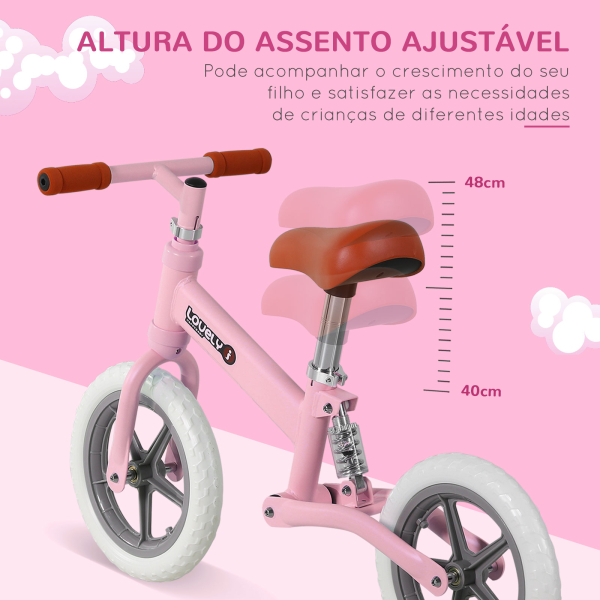 HOMCOM Bicicleta sem Pedais para Crianças entre 2-5 Anos com Assento Ajustável Rodas Antiderrapantes 85x36x54cm Rosa - Image 6