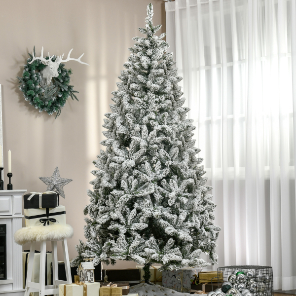 HOMCOM Árvore de Natal Artificial 225 cm com Neve Ignífugo com 1300 Ramos Folhas de PVC Base Dobrável Verde - Image 2