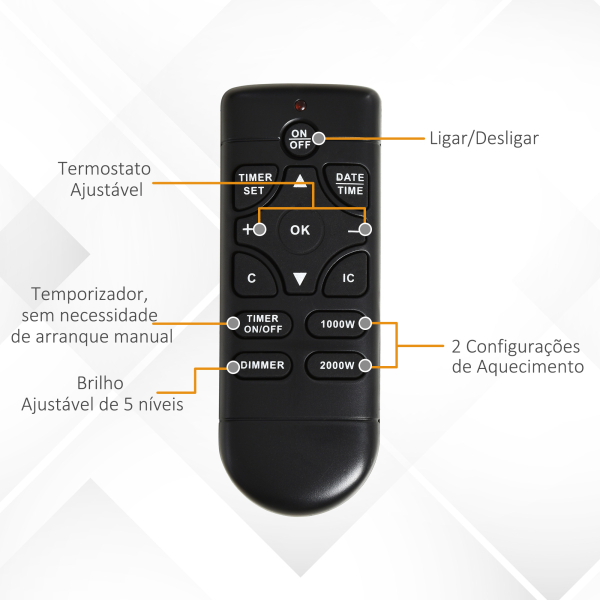 HOMCOM Lareira Elétrica com 2 Configurações de Aquecimento Temporizador e Efeito de Chama Realista 102x30x95cm Branco e Preto - Image 6