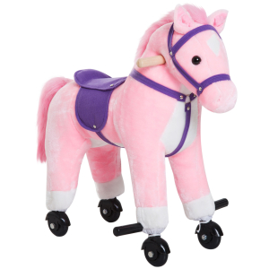 HOMCOM Cavalo para Crianças acima de 36 Meses com Rodas Sons de Relincho e Pedais Carga 60 kg 55x23x60 cm Rosa