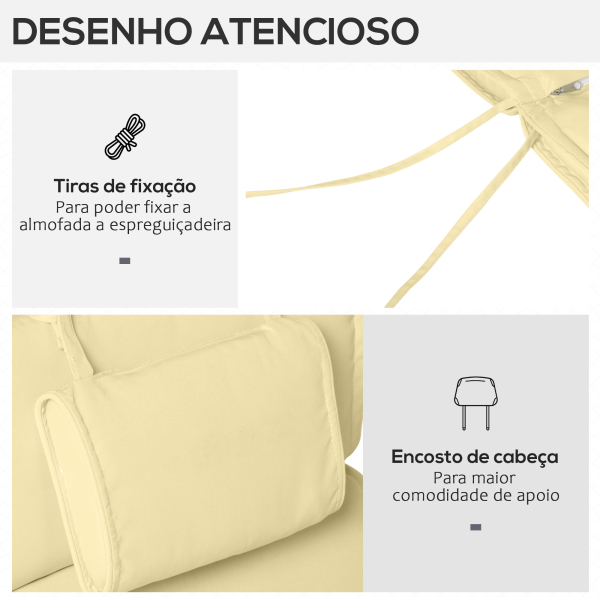 Outsunny Almofada para Espreguiçadeira 198x53x5cm Almofada Suave para Espreguiçadeira Dobrável Acolchoada para Exterior Jardim Pátio Creme - Image 5