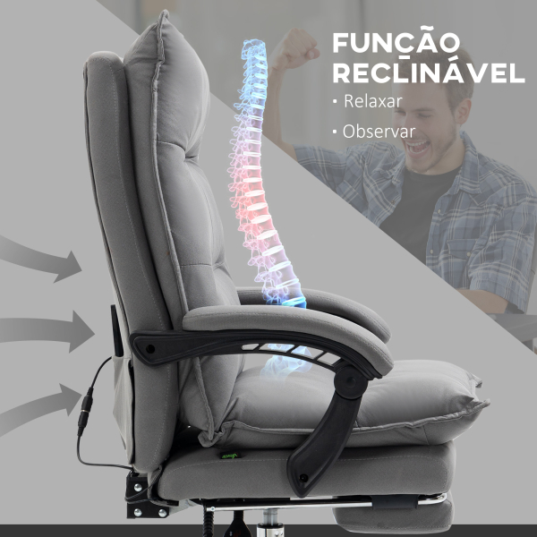 Vinsetto Cadeira de Escritório com 6 Pontos de Massagem e 5 Modos Reclinável com Função de Aquecimento 66x74x114-121,5 cm Cinza - Image 5
