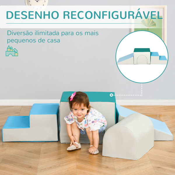 HOMCOM Conjunto de 4 Blocos de Espuma para Crianças de 1-3 Anos Figuras de Construção Brinquedo de Aprendizagem Infantil Estofado em PU 150x50x39cm Multicor - Image 8