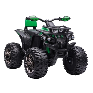 HOMCOM Quadriciclo Elétrico 12V para Crianças de 3-5 Anos com Farol Música Pneus de Suspensão Botões Avance e Retrocesso Veículo Elétrico a Bateria 100x65x73cm Verde