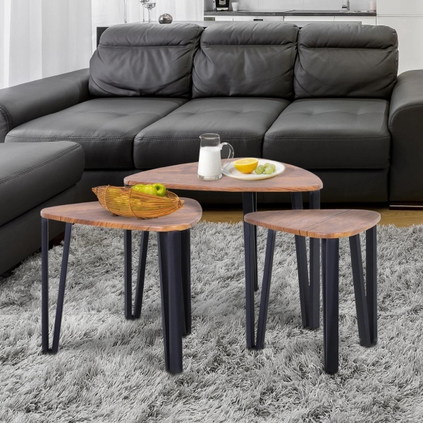 HOMCOM Conjunto de 3 Mesas de Café Nido Mesa de Café Moderna Mesa Auxiliar Mesas de Café para sala de estar 56x54.2x45.4 cm - Image 2
