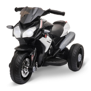HOMCOM Motocicleta Elétrica Infantil com 3 Rodas Triciclo para Crianças acima de 3 anos com Bateria 6V Recarregável Funções de Música Buzina Faróis 86x42x52cm Preto e Branco