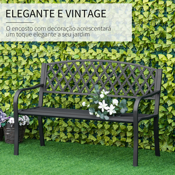 Outsunny Banco de Jardim de 2 Lugares com Encosto Decorativo e Apoio para os Braços para Terraço Varanda Pátio Exterior Carga 280kg Ferro Fundido e Aço 128x58,5x89cm Preto - Image 4