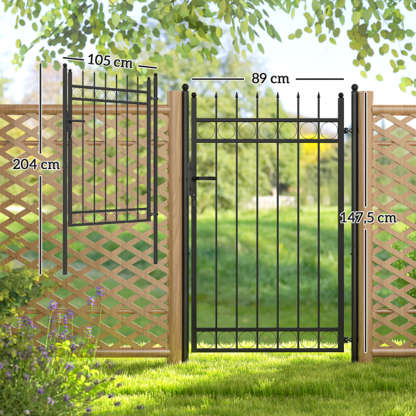 Outsunny Porta de Jardim 89x147,5 cm Porta para Vedação de Barra de Aço Galvanizado com Puxador Fechadura e 3 Chaves Preto - Image 3