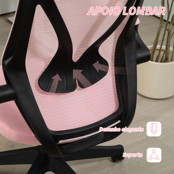 HOMCOM Cadeira de Escritório Giratória com Altura Ajustável Apoio para os Braços Dobráveis e Função Basculante 66x66x113-121 cm Rosa - Image 7