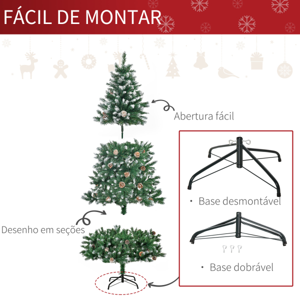 HOMCOM Árvore de Natal Artificial Ø90x180cm com 1111 Ramos de PVC e 59 Pinhas Base Dobrável e Suporte de Aço Decoração de Natal para Interiores Verde - Image 6