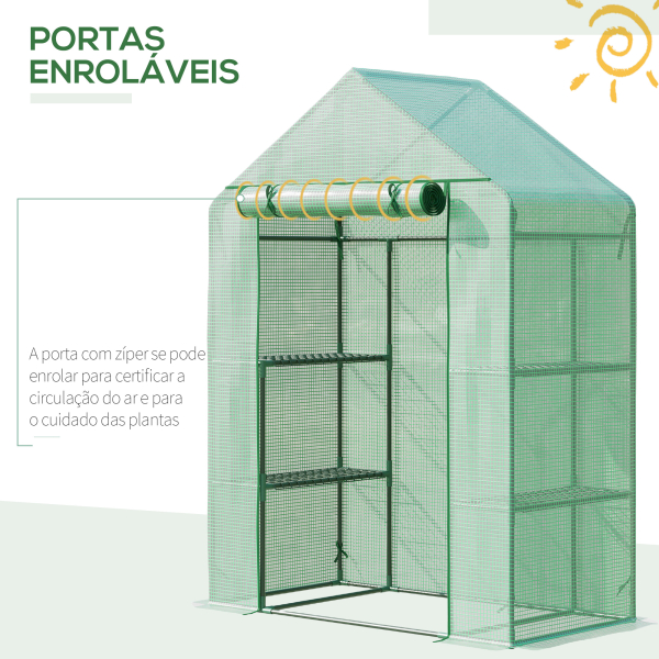 Outsunny Estufa de Jardim 140x70x190cm Estufa com 4 Prateleiras Porta Enrolável Cobertura de PE 140g/m² e Estrutura de Aço para Cultivos de Plantas Flores Verde - Image 5