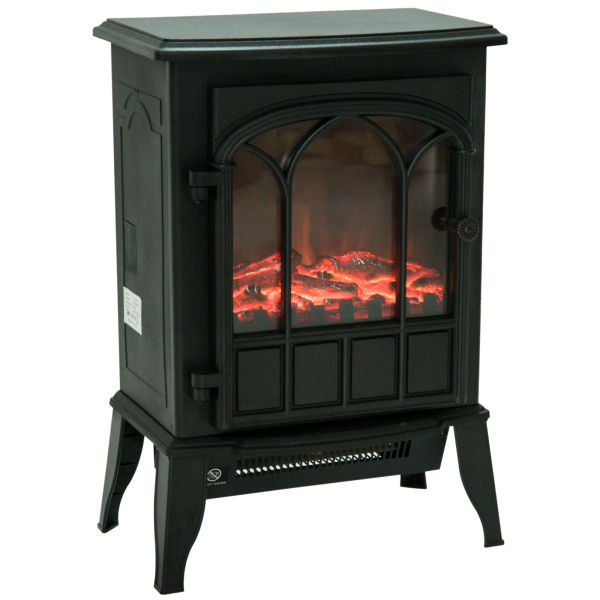HOMCOM Lareira Elétrica Portátil 1000/2000W com Efeito de Chama Realista e Proteção Contra Superaquecimento 41,5x28x54 Preto
