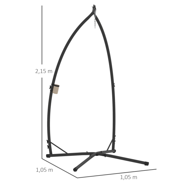 Outsunny Suporte para Cadeira Suspensa com Estrutura de Aço e Suporte para Copos Suporte para Cadeira de Baloiço 105x105x215 cm Preto - Image 3