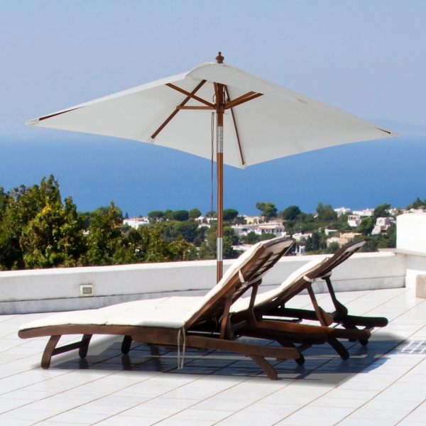 Outsunny Chapéu de Sol de Jardim 200x150x230cm Chapéu de Sol Retangular Inclinável com Polia Duplo Teto e Mastro Desmontável de Madeira para Terraço Pátio Creme - Image 2