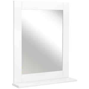kleankin Espelho de Casa de Banho 50x11,x5x60cm Espelho de Parede Moderno com Prateleira de e Estrutura de Madeira Branco