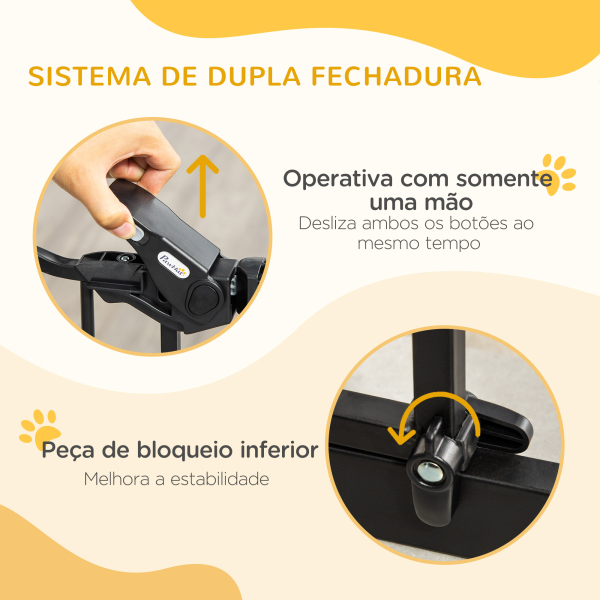 PawHut Barreira de Segurança para Animais de Estimação 74-80cm com Porta com Fechamento Automático e Sistema de Duplo Bloqueio Altura 76,2cm Preto - Image 4