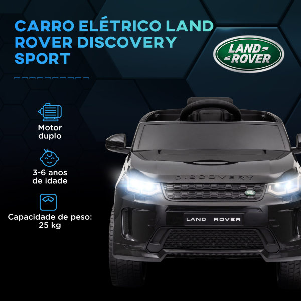 AIYAPLAY Carro Elétrico para Crianças com Licença Land Rover Discovery Sport Bateria 12V Faróis Buzina e Música 106x65,5x51 cm Preto - Image 4