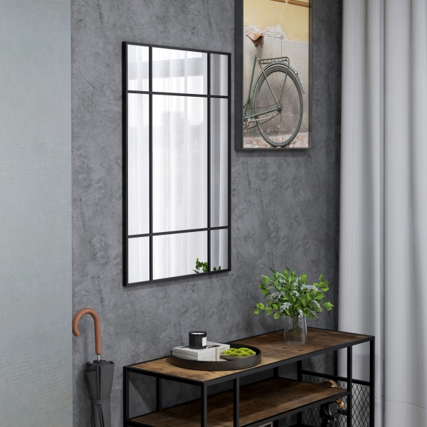 HOMCOM Espelho de Parede Retangular 90x60 cm com Moldura de Metal Espelho Decorativo para Sala Quarto Entrada Preto - Image 8