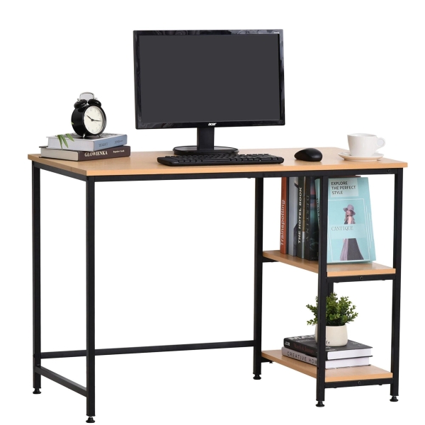 HOMCOM Mesa para Computador com 2 Prateleiras Pés Ajustáveis ​​106x50x76 cm Cor Madeira - Image 4