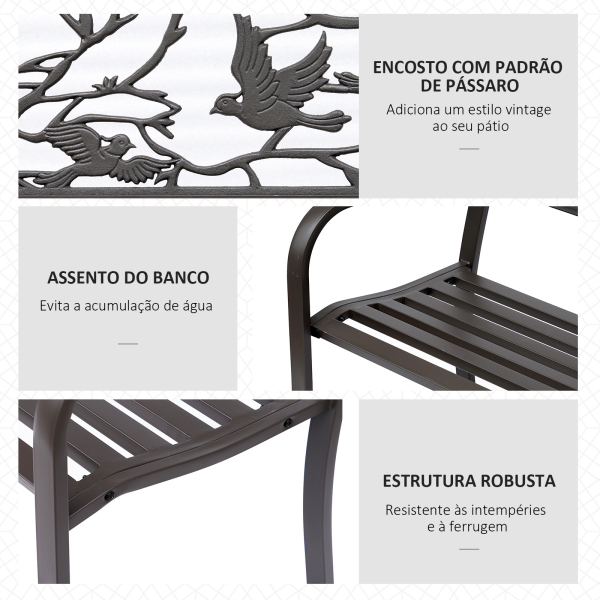 Outsunny Banco de Jardim de Aço Banco de Exterior com Apoio para os Braços e Encosto Decorativo 127x60x85 cm Marrom Escuro - Image 5