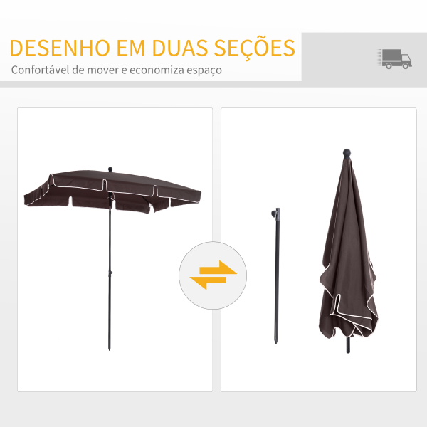 Outsunny Chapéu de Sol Retangular de Jardim 198x130x240cm Chapéu de Sol de Alumínio com Função de Inclinação para Terraço Pátio Exterior Marrom - Image 5