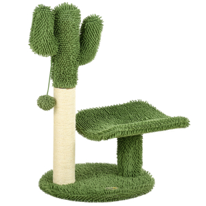 PawHut Arranhador para Gatos em Forma de Cactus de 55,5 cm com Poste de Sisal Cama e Bola de Brinquedo 35x31x55,5 cm Verde