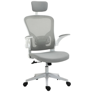 Vinsetto Cadeira de Escritório de Malha Ergonómica Cadeira de Escritório com Altura Ajustável Apoio para os Braços Dobrável Apoio para a Cabeça e Suporte Lombar Ajustáveis 65x64x114-122cm Cinza