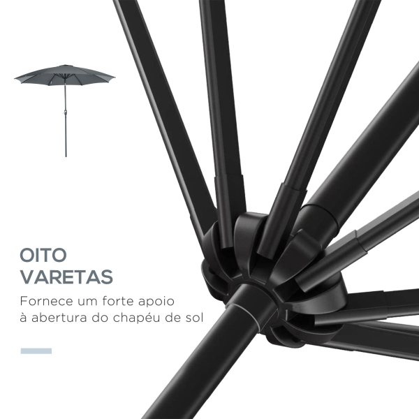 Outsunny Chapéu de Sol a Manivela com Teto Inclinável e 8 Hastes de Metal para Pátio Varanda Exterior Ø300x240 cm Cinza - Image 7