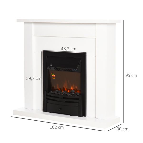 HOMCOM Lareira Elétrica com 2 Configurações de Aquecimento Temporizador e Efeito de Chama Realista 102x30x95cm Branco e Preto - Image 3