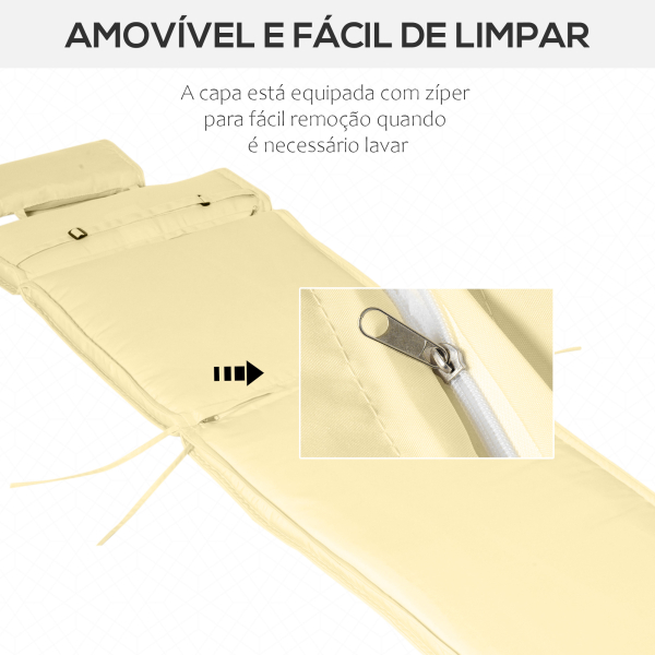 Outsunny Almofada para Espreguiçadeira 198x53x5cm Almofada Suave para Espreguiçadeira Dobrável Acolchoada para Exterior Jardim Pátio Creme - Image 6