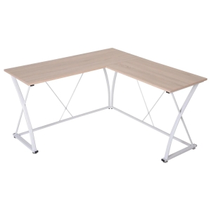 Vinsetto Secretária de Canto Mesa de Computador em Forma de L com Estrutura de Aço 142x142x76cm Natural e Branco