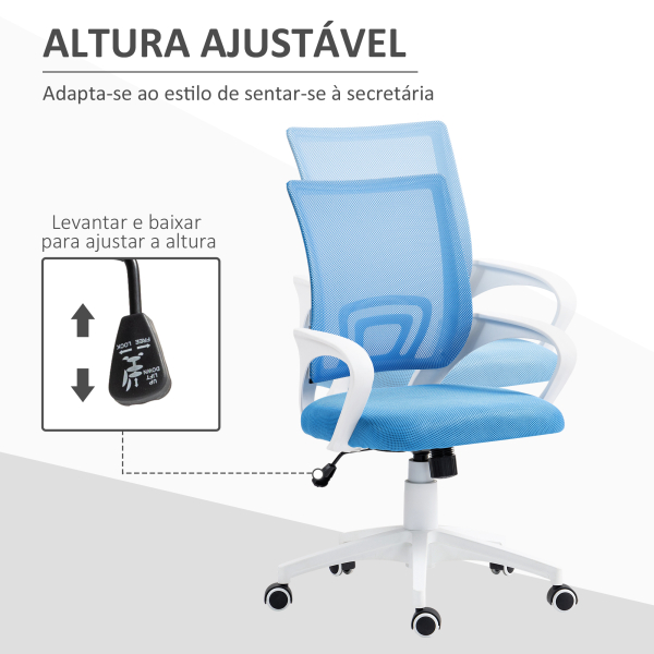 HOMCOM Cadeira de Escritório de Malha Giratória com Altura Ajustável Função Basculante e Apoio para os Braços 57x55x89-109 cm Azul - Image 4