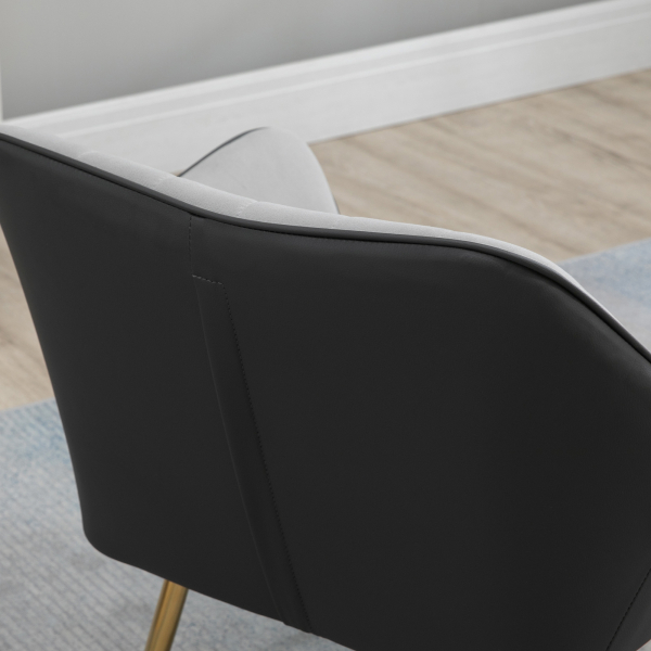 HOMCOM Poltrona de Sala de Estar Estofada em Couro Sintético e Veludo com Apoios para os Braços Pés Dourados 64x62x72,5 cm Cinza - Image 8