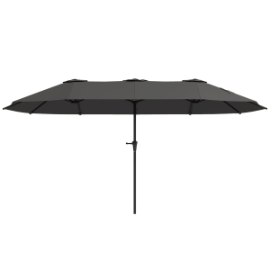 Outsunny Chapéu de Sol Duplo 4x2,2 m Chapéu de Sol para Jardim com Manivela Manual Impermeável e Proteção UV30+ Cinza Escuro