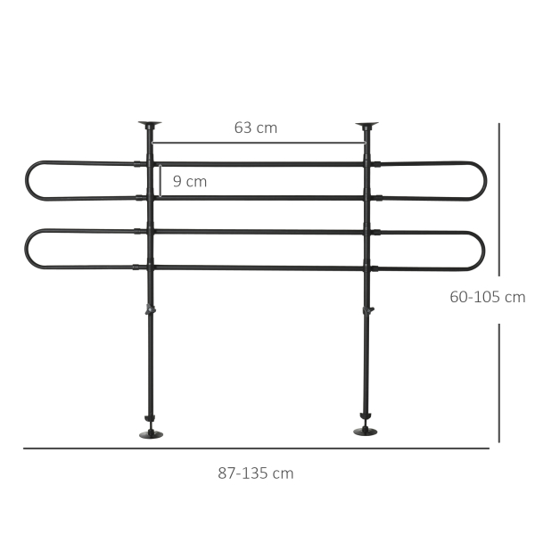 PawHut Grade de Segurança de Carro para Cães Ajustável em Largura e Altura 87-135x60x105cm Grade Separadora para Porta Malas de Carro Universal Metal Preto - Image 3