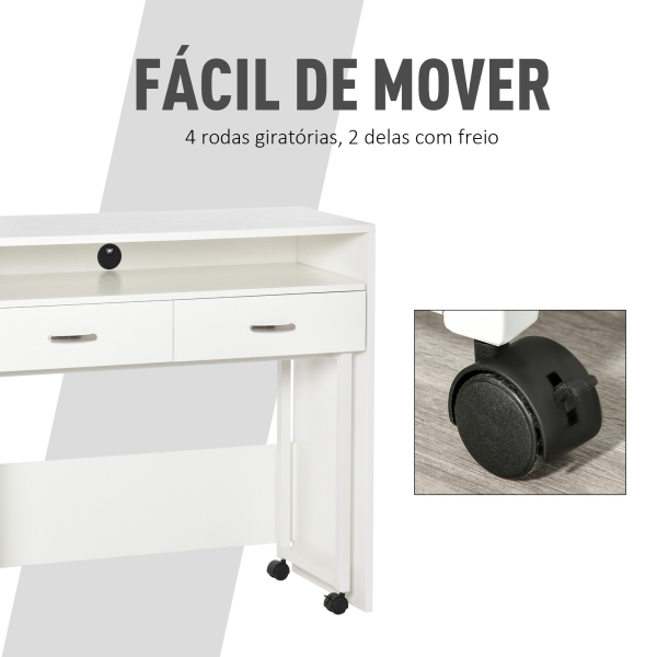 HOMCOM Conjunto de 2 mesas secretária para escritório com rodas 2 gavetas 100x36x88 cm Branco - Image 6