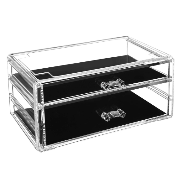 Organizador de maquiagem SONGMICS, caixas de armazenamento de 2 peças para joias e cosméticos, empilháveis, com 5 gavetas, poliestireno transparente JMU32TP - Image 3