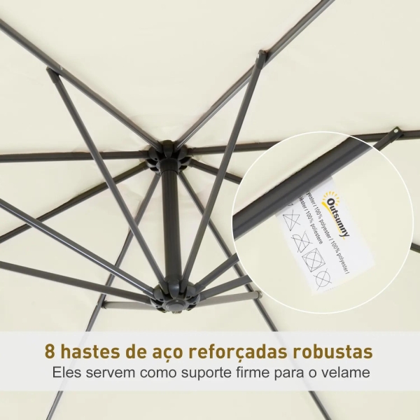 Outsunny Chapéu de Sol de Jardim Ø300x260cm Chapéu de Sol Excêntrico Inclinável com Manivela Base Cruzada e Suporte de Metal 8 Hastes para Terraço Exterior Balcão Creme - Image 6