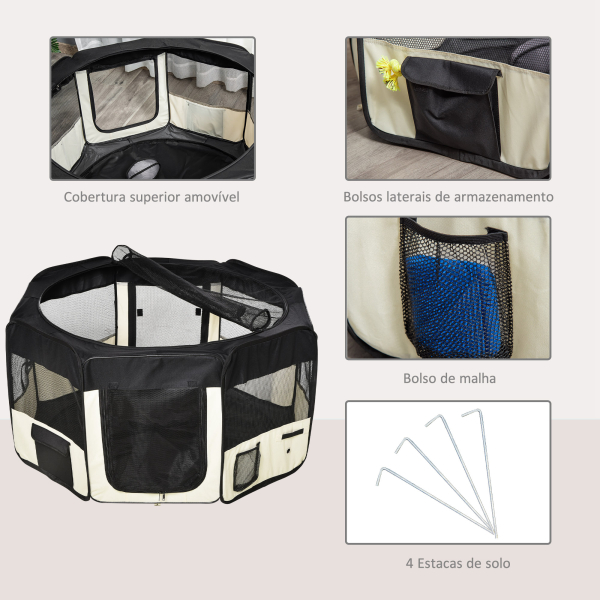 PawHut Parque para Animais de Estimação Dobrável com 2 Portas e Almofada Tecido Oxford Ø120x58 cm Preto - Image 5