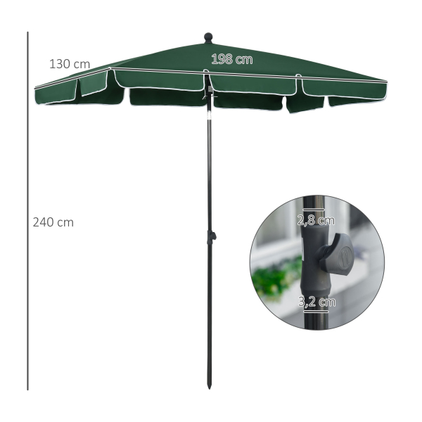 Outsunny Chapéu de Sol Retangular de Jardim 198x130x240cm Chapéu de Sol de Alumínio com Função de Inclinação para Terraço Pátio Exterior Verde - Image 3
