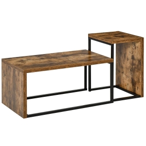 HOMCOM Conjunto de 2 Mesas de Centro Mesinhas de Café com Pés de Metal Estilo Industrial para Sala de Estar Sala de Jantar 90x48x42cm e 59x42x36cm Marrom Rústico