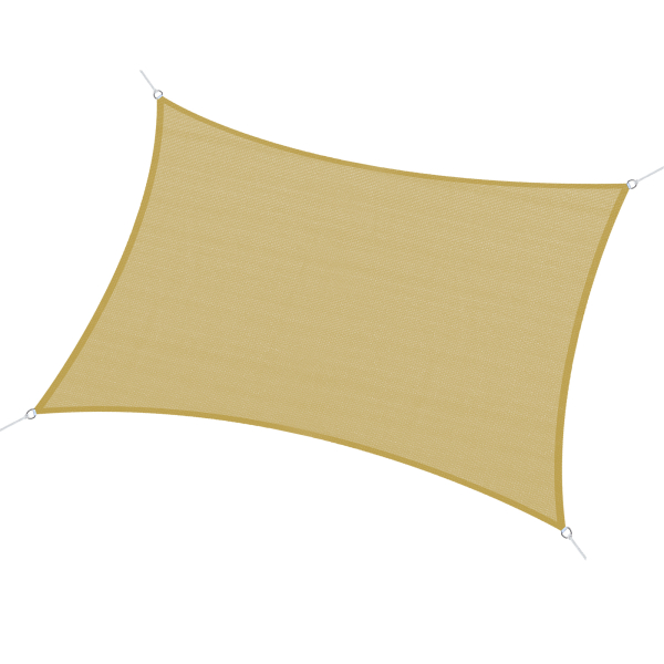 Outsunny Vela de Sombra Retangular 4x6 m Toldo Vela de HDPE com Anéis de Aço Inoxidável e Cordas para Jardim Pátio Bege