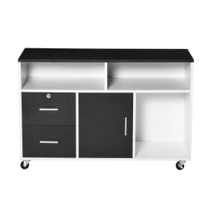HOMCOM Móvel Auxiliar de Escritório Móvel Arquivador com Rodas Prateleiras Gaveta e Armário Multiuso com Grande Armazenamento 100x35x65cm Preto e Branco