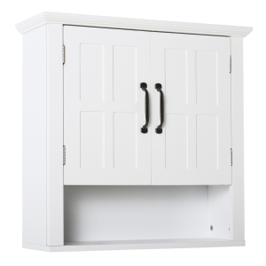 HOMCOM Armário de Parede para Casa de Banho com 2 Portas e Prateleira Ajustável e Armazenamento Aberto 60x19,8x58 cm Branco