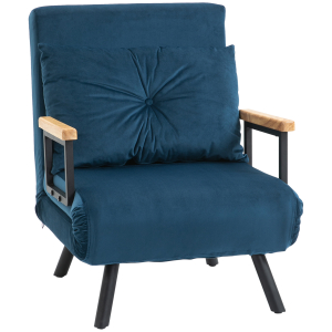 HOMCOM Poltrona Convertível em Cama Poltrona 3 em 1 Convertível em Cama com Encosto Ajustável em 5 Níveis 63x73x81 cm Azul