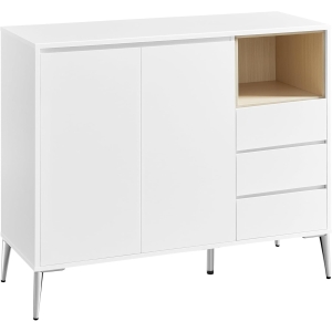 Aparador VASAGLE, armário de armazenamento, com portas e prateleira ajustável em altura, 3 gavetas, compartimento aberto, moderno, 40 x 103,5 x 85 cm, para sala de estar, cozinha, escritório, branco nuvem BBK273W21