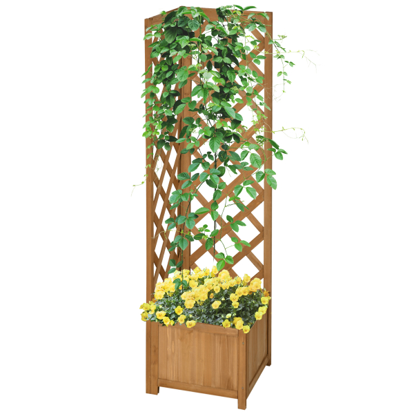 Outsunny Floreira com Treliça de Madeira Caixa de Plantio com Suporte para Plantas Trepadeiras 40x40x145cm Madeira - Image 7